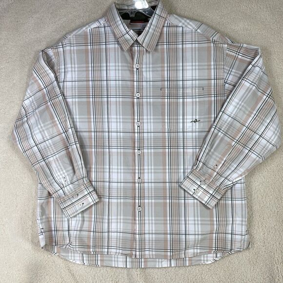 Rocawear Shirt Mens XXXL Tan Green Orange Plaid Long Sleeve Button Down Cotton - Picture 1 of 12